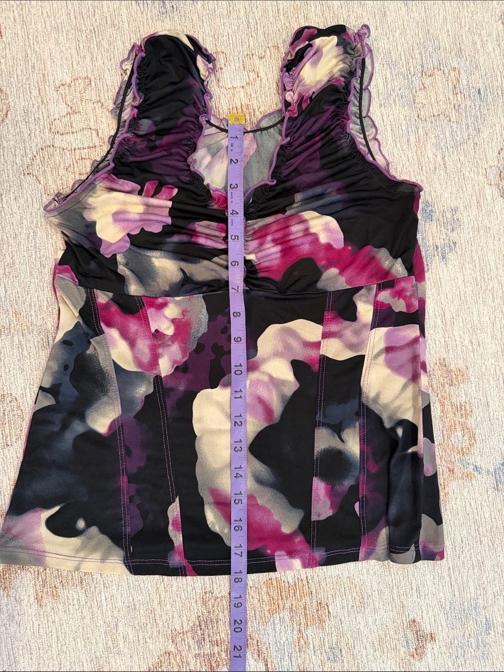 Bellina Floral Ruched Mesh Tank Top Purple M Made in Canada - Picture 4 of 4